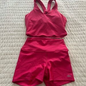 Alo Pink Sports Bra and Shorts Set